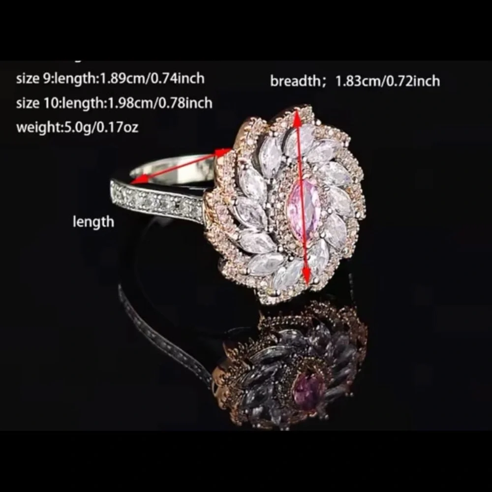 Brilliant diamond finish floral amethyst clear crystals Swarovski elements ring
